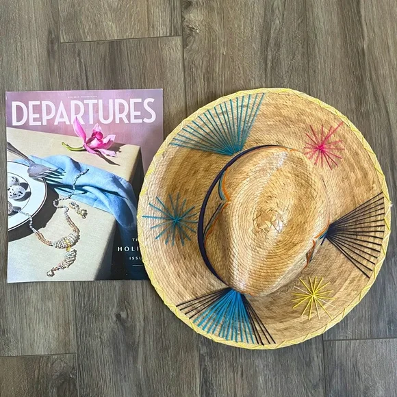 Summer Romero Straw Hat Summer Romero medium hat with woven feather print tan shaped main image 3